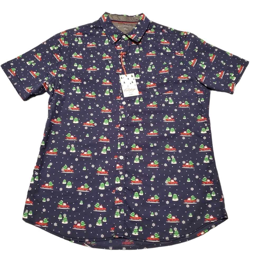 Pd & C Mens Christmas Button Up Shirt Size Large